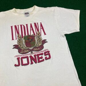 Vintage Indiana Jones Shirt Mens L White‎ 1989 Movie Promo Big Logo Tultex 80s